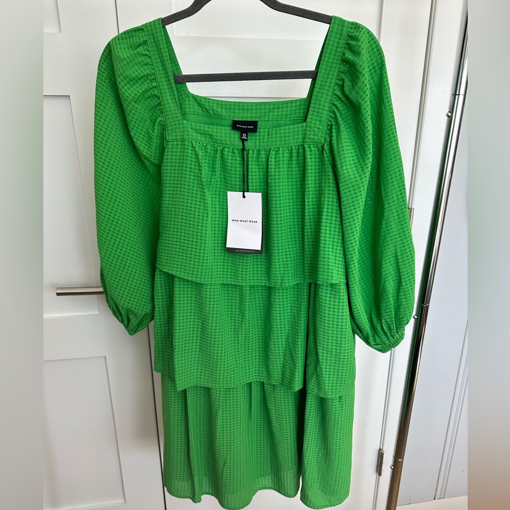 Who What Wear XS Green Tiered Mini Dress NWT - Picture 6 of 7